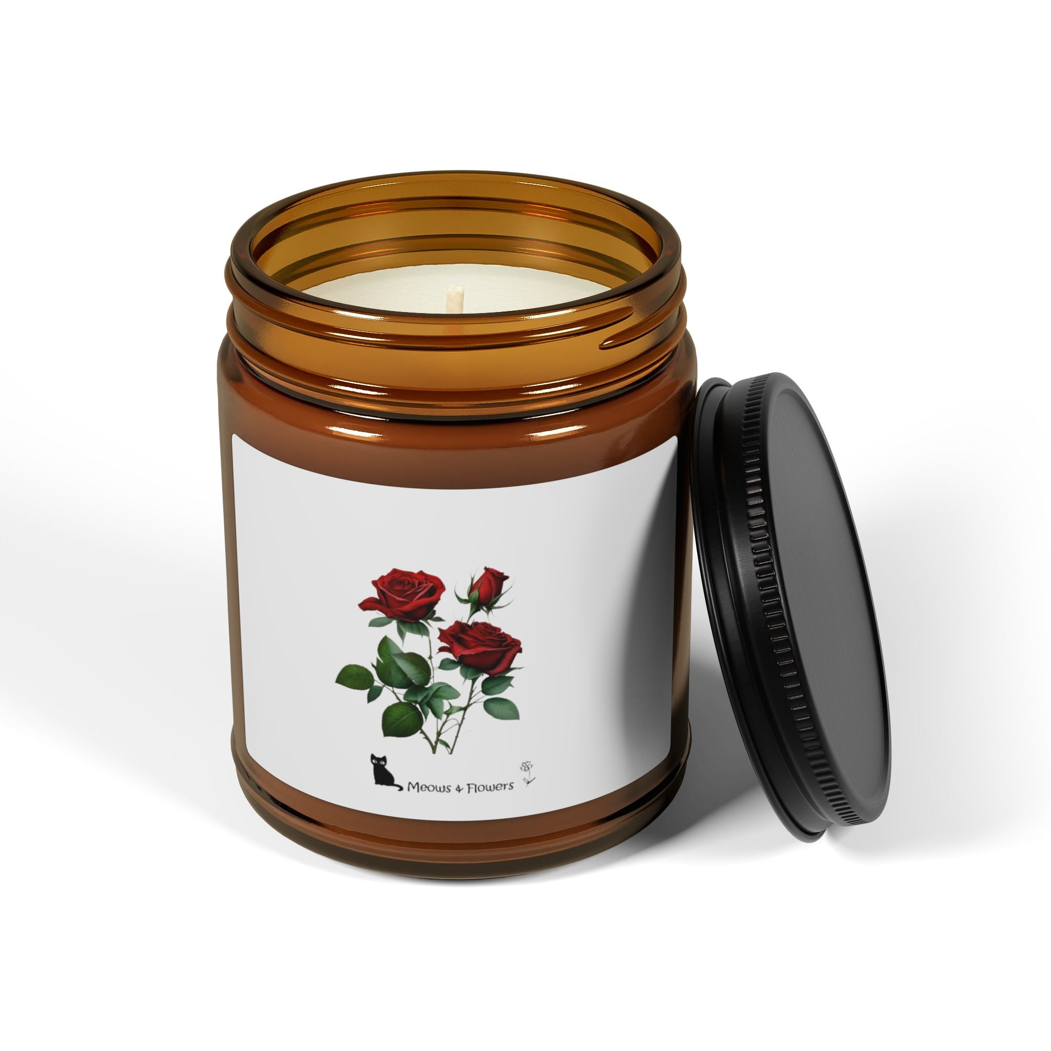 Scented Soy Candle (Amber Jar Roses Flower)