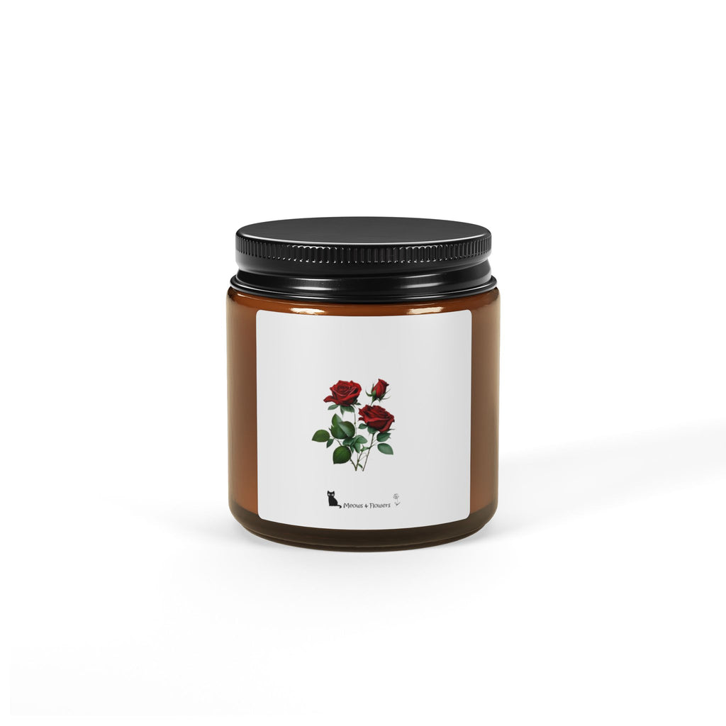 Scented Soy Candle (Amber Jar Roses Flower)