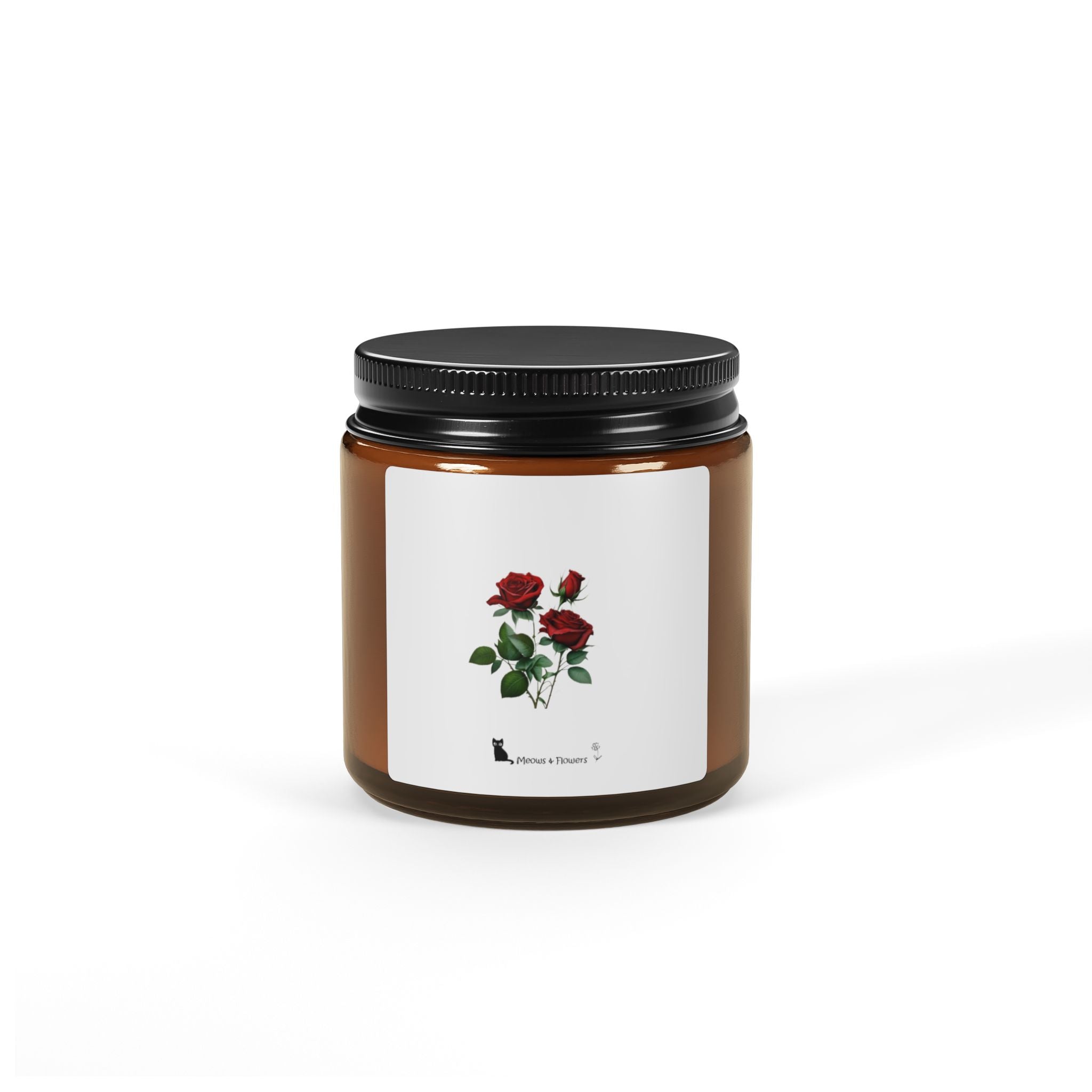Scented Soy Candle (Amber Jar Roses Flower)