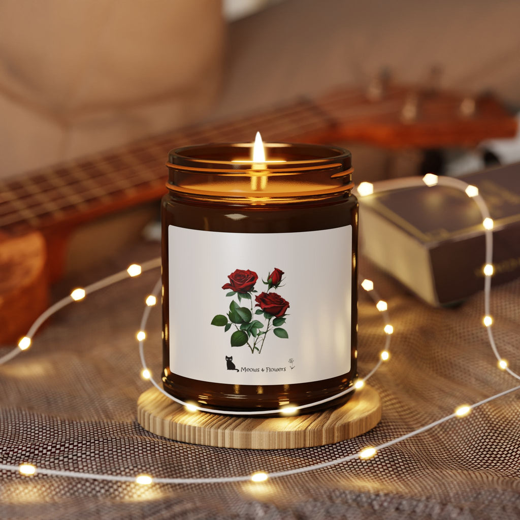 Scented Soy Candle (Amber Jar Roses Flower)