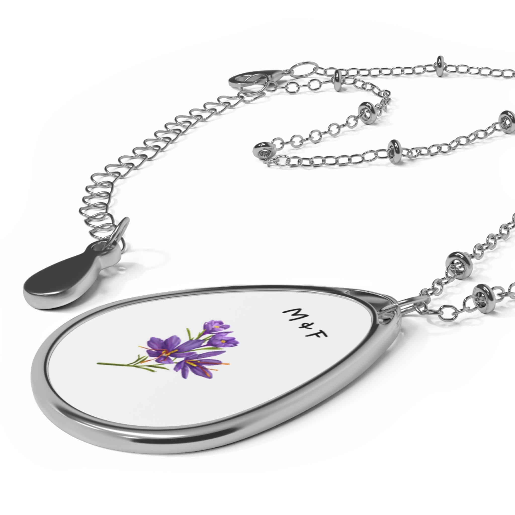Oval Necklace (Purple Flower)