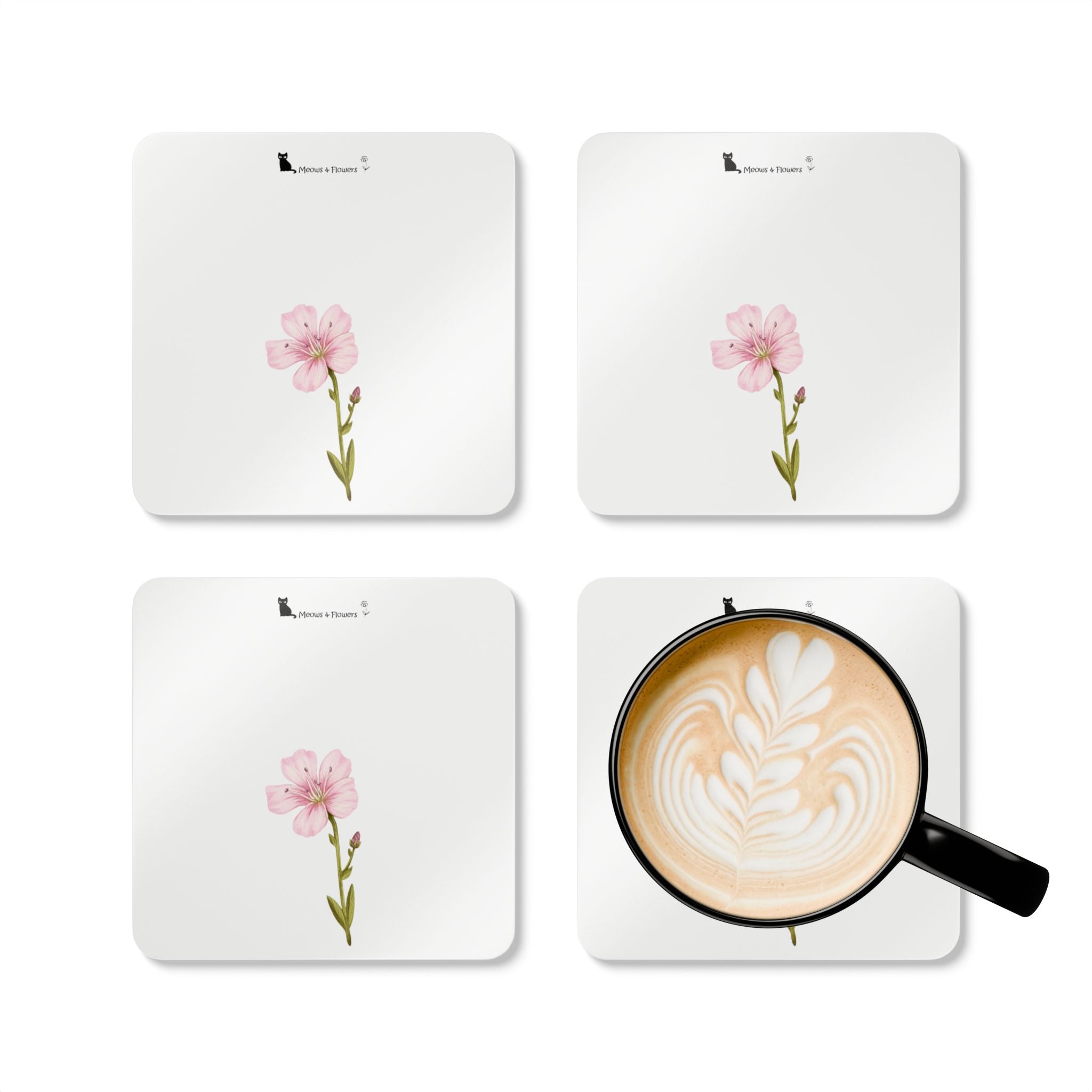 Corkwood Coaster Set (Pink Flower)