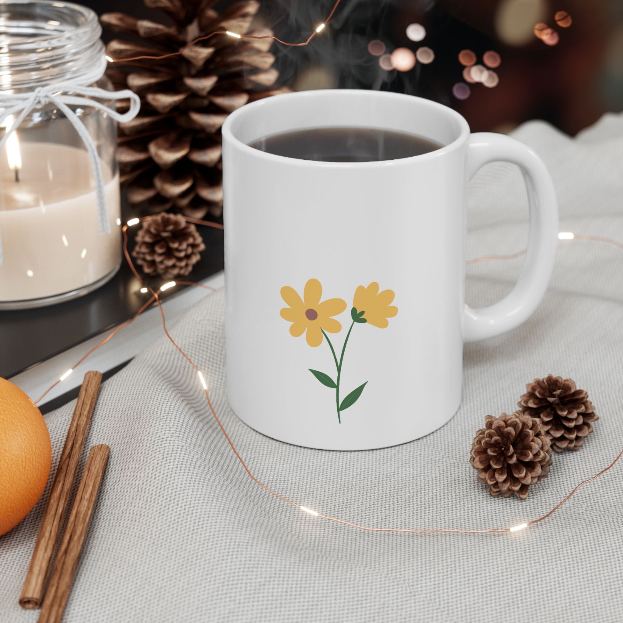 Ceramic Mug, (11oz) (Yellow Flower)