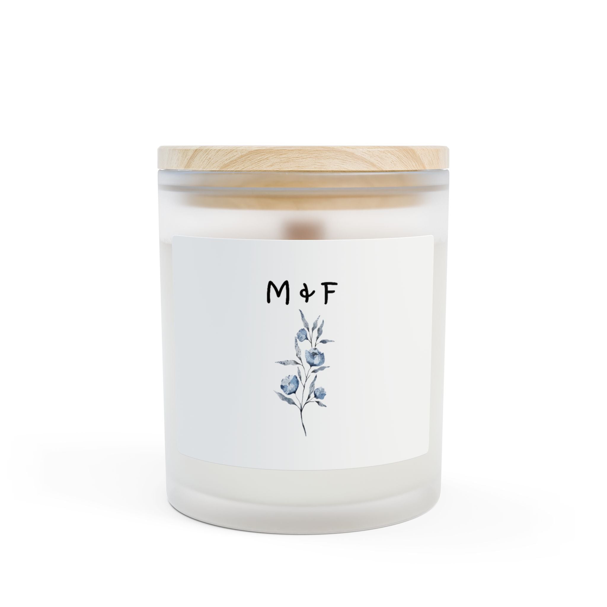 Frosted Glass Candle, 11oz (Light Blue Flower)