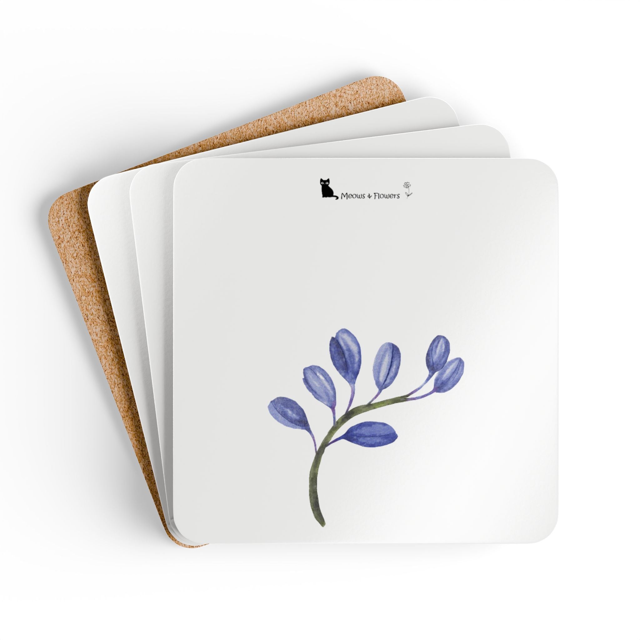 Corkwood Coaster Set (Blue Flower)