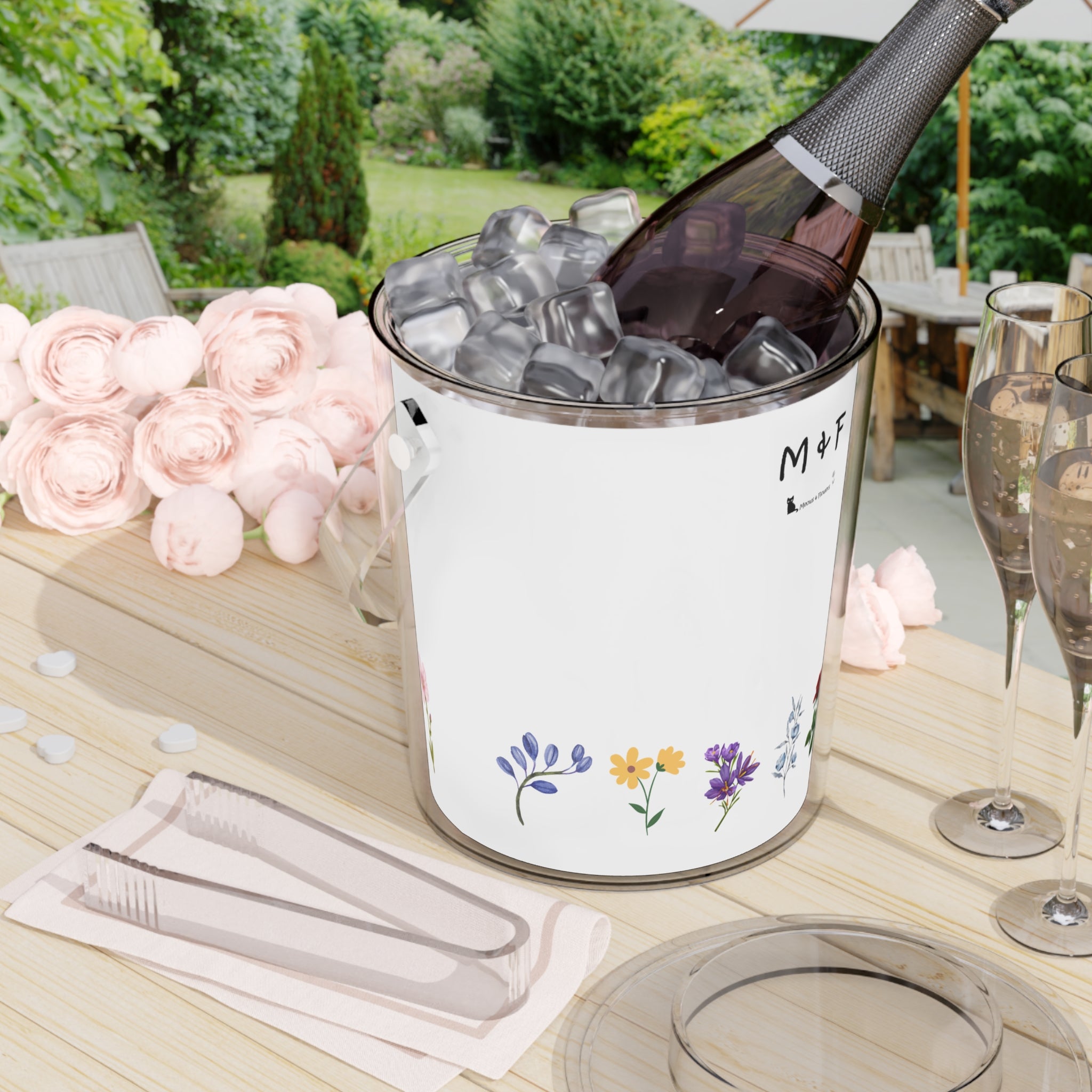Ice Bucket with Tongs (All Flowers)