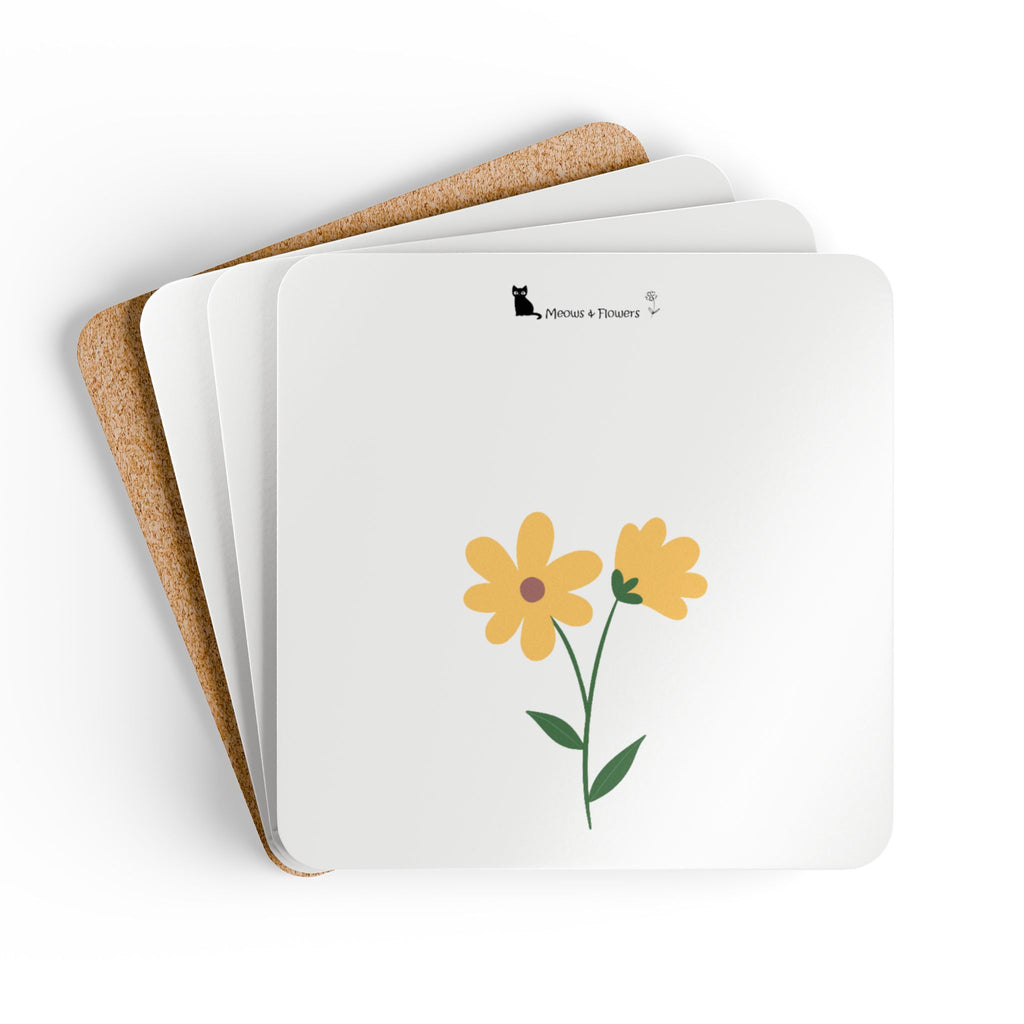 Corkwood Coaster Set (Yellow Flower)