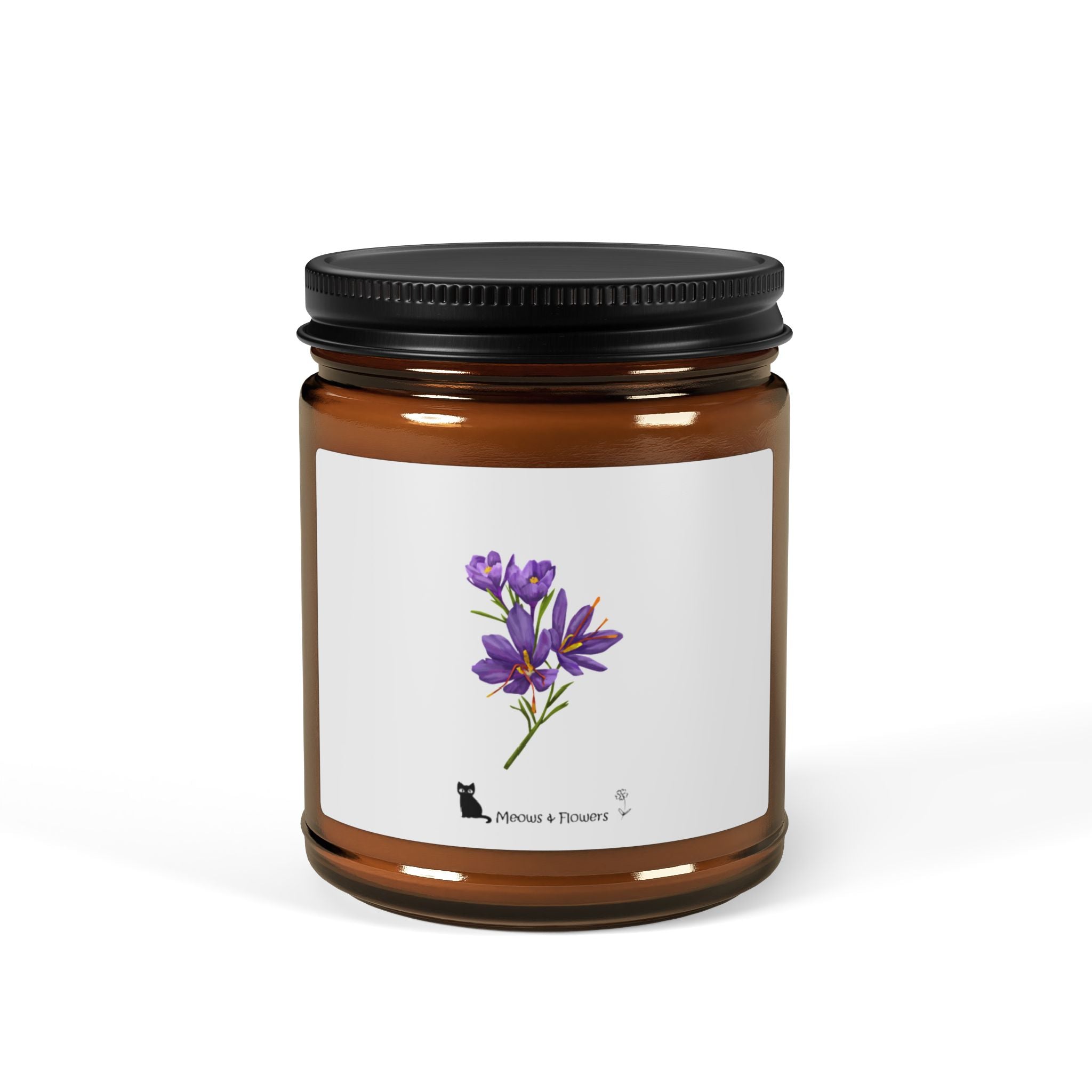 Scented Soy Candle (Amber Jar Purple Flower)