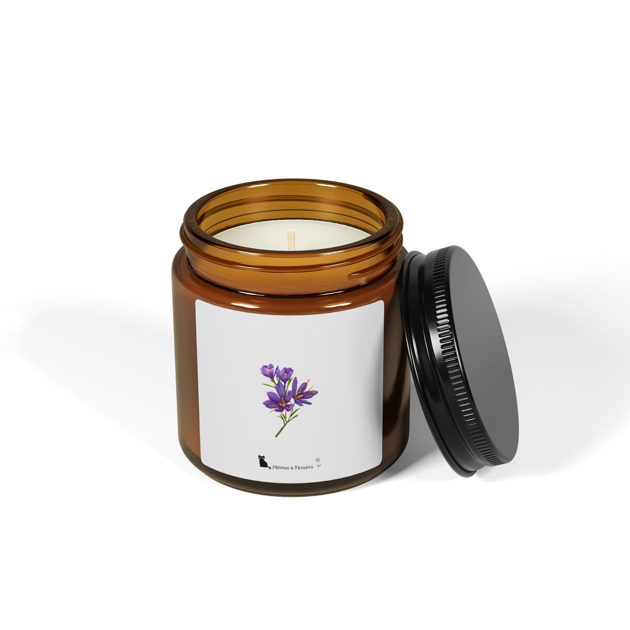 Scented Soy Candle (Amber Jar Purple Flower)