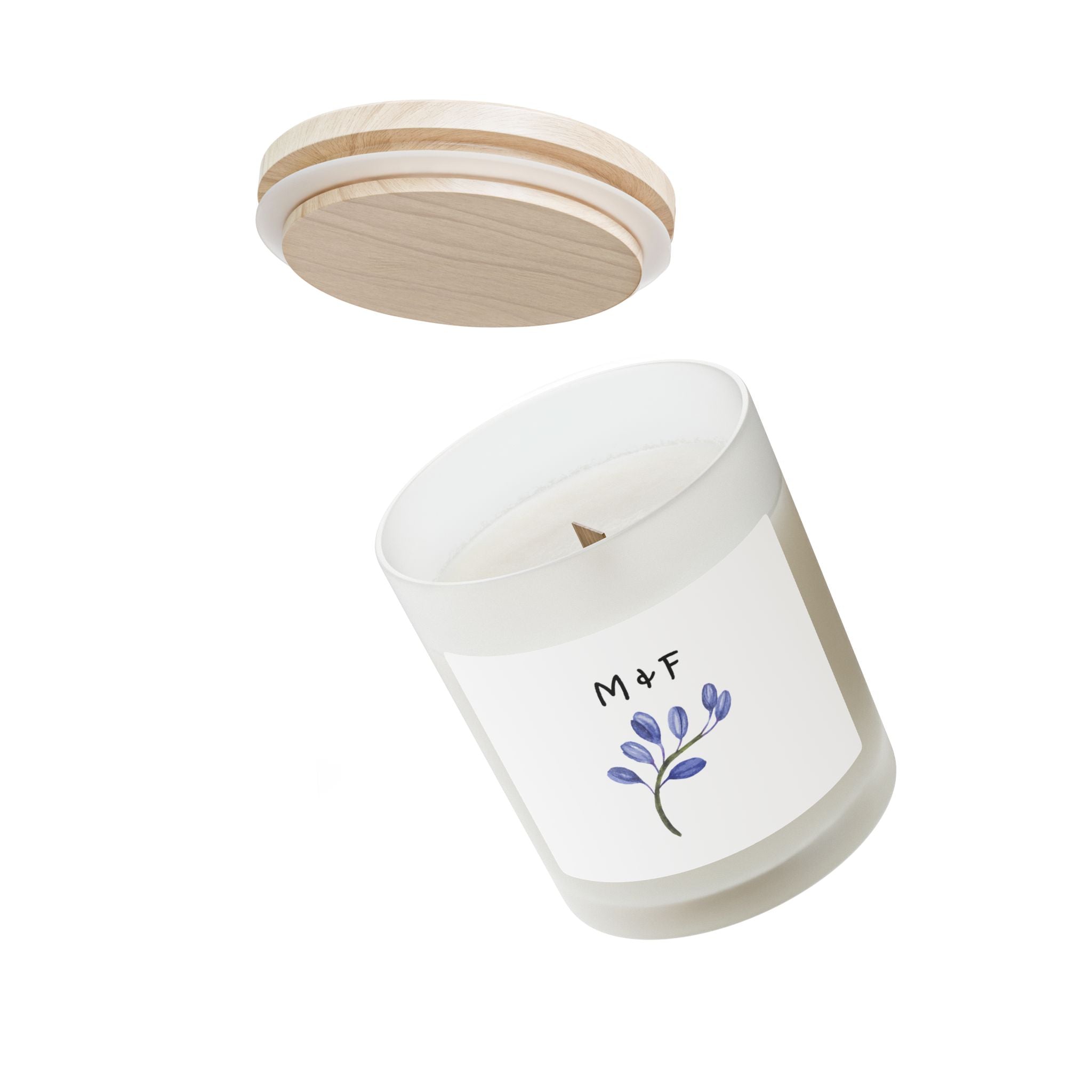 Frosted Glass Candle, 11oz (Blue Flower)