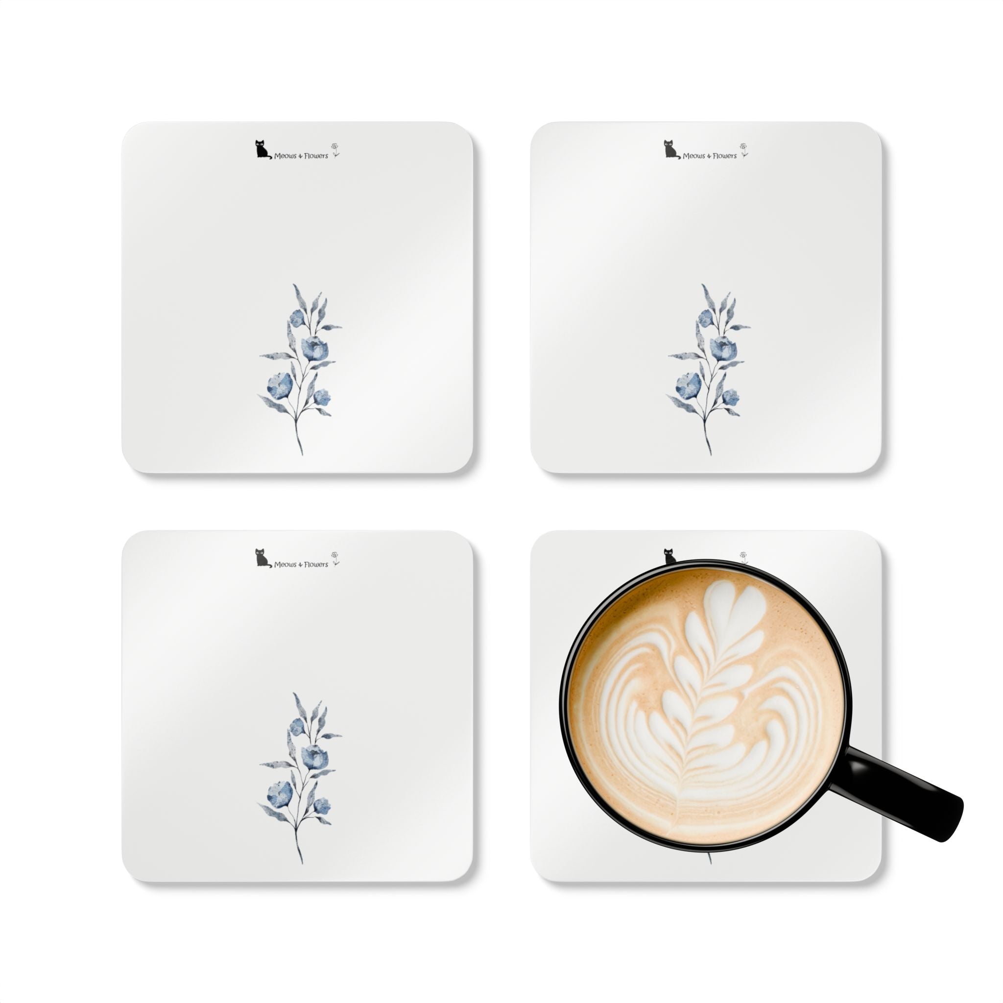 Corkwood Coaster Set (Light Blue Flower)