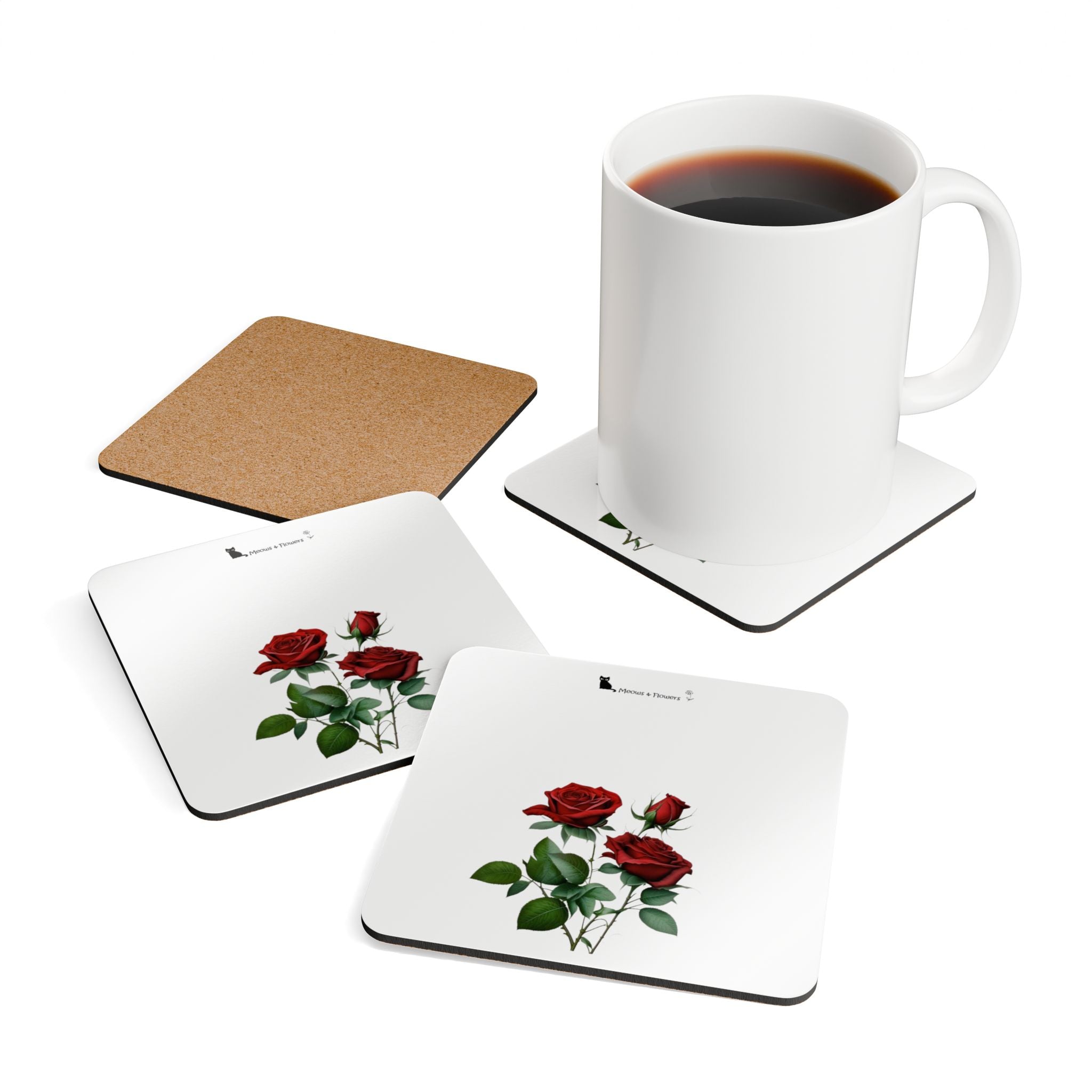 Corkwood Coaster Set (Roses Flower)