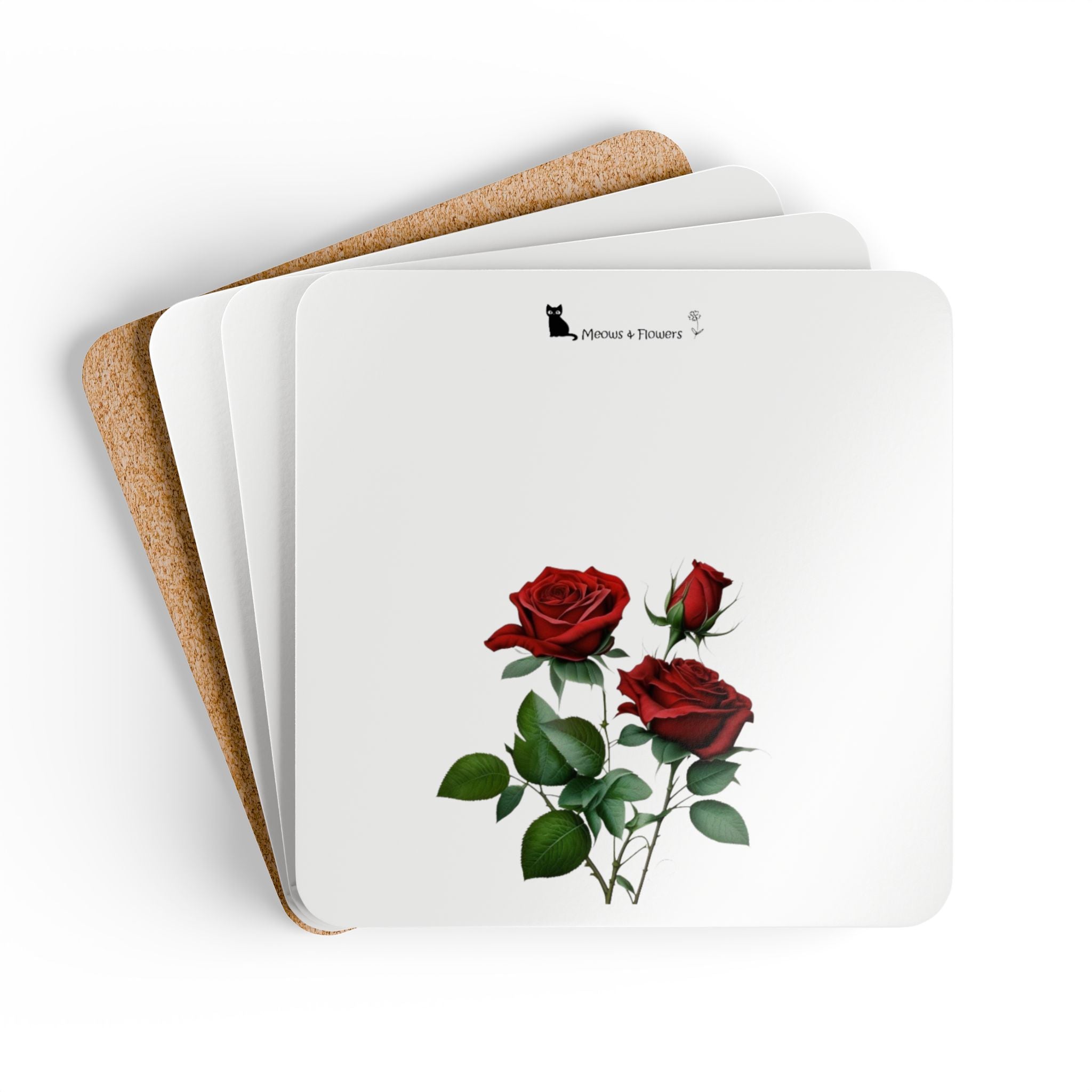 Corkwood Coaster Set (Roses Flower)