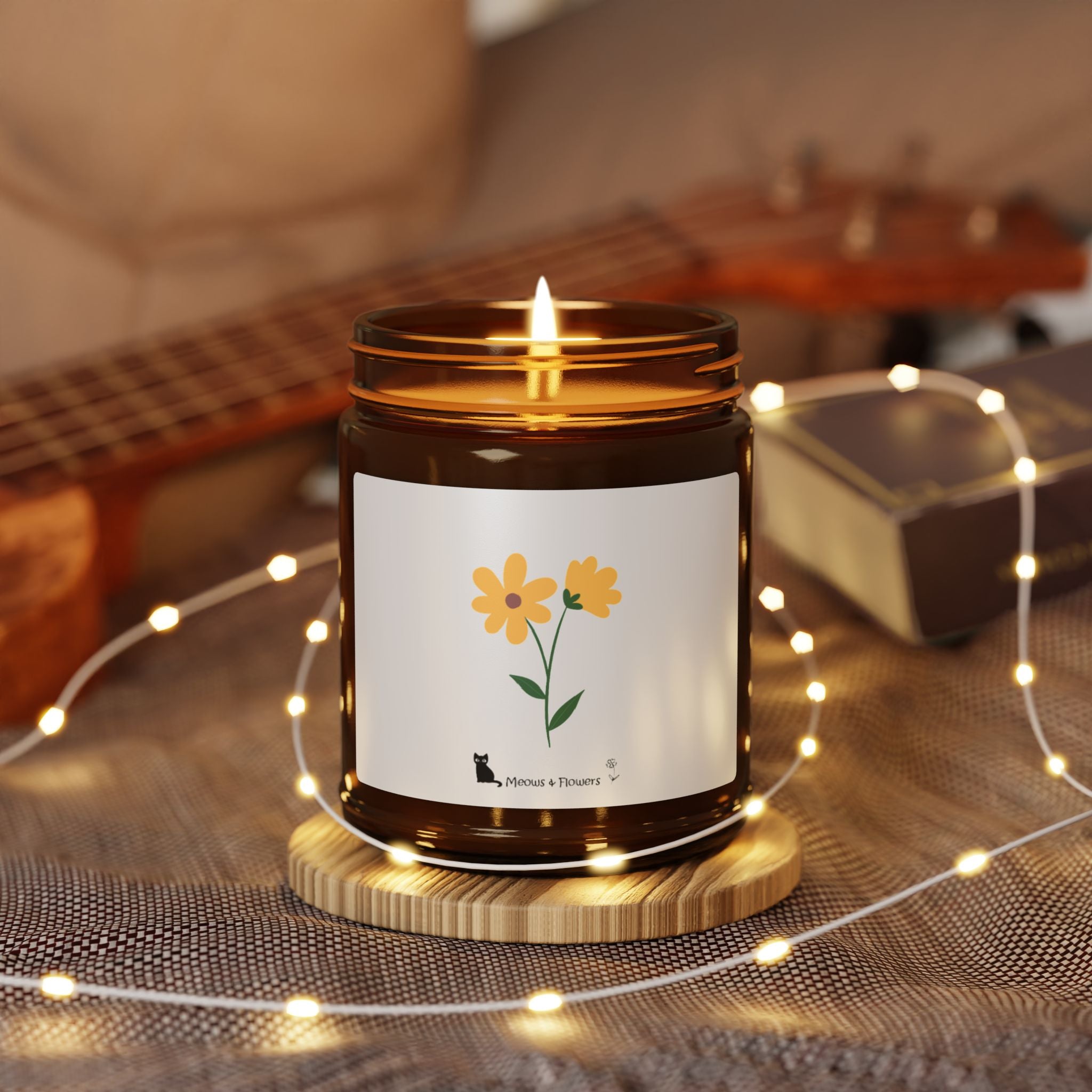 Scented Soy Candle (Amber Jar Yellow Flower)